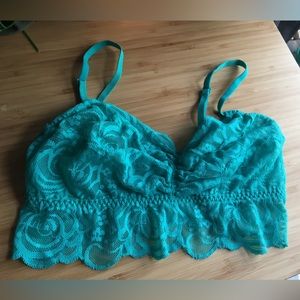 Aqua Turquoise PINK victoria's secret rose lace & mesh bralette in Sz Small '13